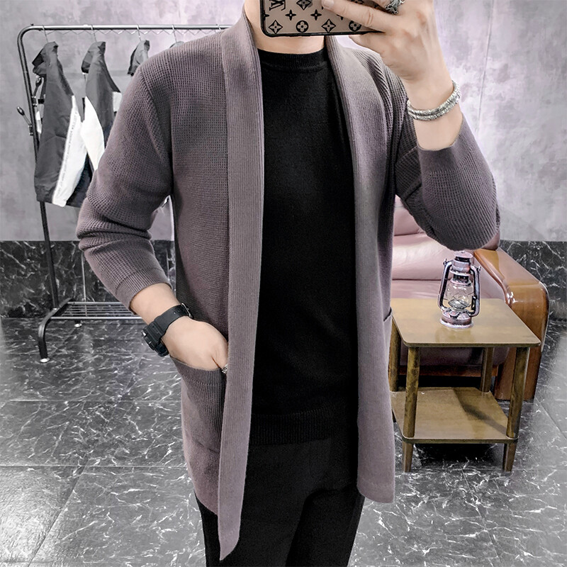 Új, közepes hosszúságú kardigán férfi tavaszi őszi kötött férfi pulóver, divatos karcsú, egyszínű, egyszínű kardigán felsőruházat