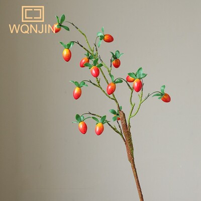 Gránátalma ág levelekkel piros művirágok hamis gyümölcs Flores otthonra karácsonyi váza dekoráció kültéri kertben