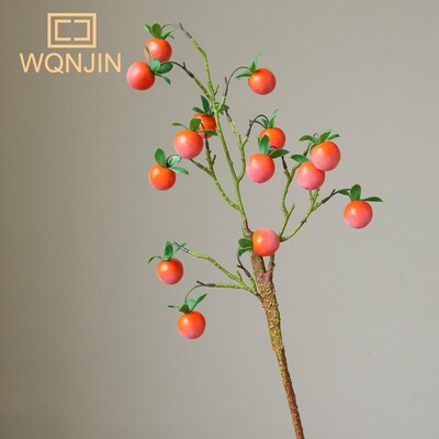 Gránátalma ág levelekkel piros művirágok hamis gyümölcs Flores otthonra karácsonyi váza dekoráció kültéri kertben