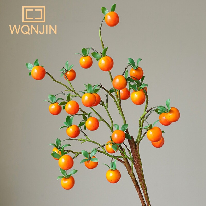 Gránátalma ág levelekkel piros művirágok hamis gyümölcs Flores otthonra karácsonyi váza dekoráció kültéri kertben