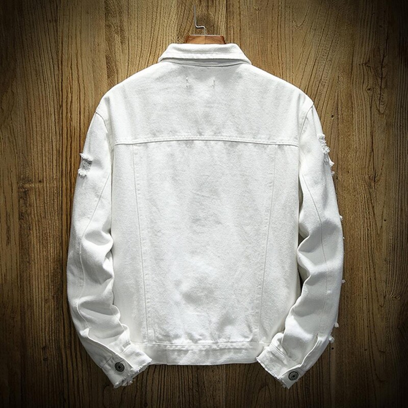 Nova 2024. muška modna jeans jakna Jednobojna pamučna traper jakna proljeće jesen Muški bijeli crni ružičasti jeans kaputi s poderanim rupama