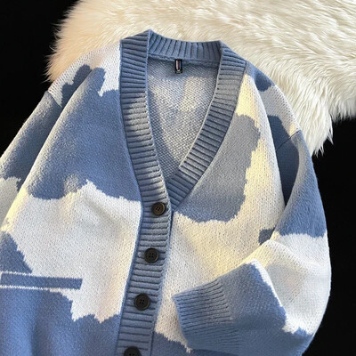 Nauji vyriški rudeniniai ir žieminiai storo mezgimo megztiniai Trend laisvi retro laisvalaikio V formos kaklo vyriški su trumpu megztiniu megztiniu vyrišku paltu