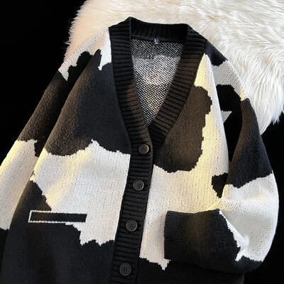 Nauji vyriški rudeniniai ir žieminiai storo mezgimo megztiniai Trend laisvi retro laisvalaikio V formos kaklo vyriški su trumpu megztiniu megztiniu vyrišku paltu