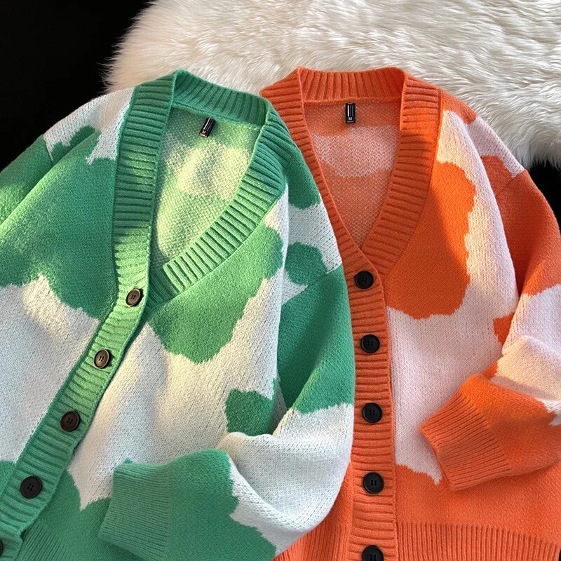 Nauji vyriški rudeniniai ir žieminiai storo mezgimo megztiniai Trend laisvi retro laisvalaikio V formos kaklo vyriški su trumpu megztiniu megztiniu vyrišku paltu