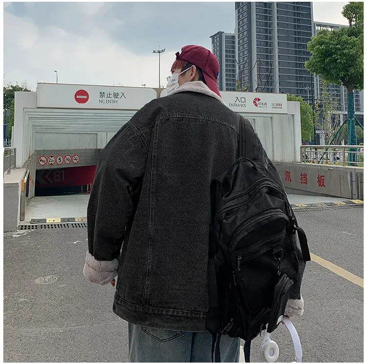 Japán Vintage laza vastagodó meleg farmer dzseki, férfi őszi és téli új bárány bársony alkalmi hajtókás farmer dzseki