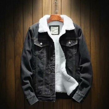 Ανδρικό Jean Jacket Thicken Lamb Cashmere φόδρα Ανδρικό τζιν παλτό Μονόχρωμο Ψυχρό πανωφόρι Χειμερινό Ανδρικό τζιν παλτό