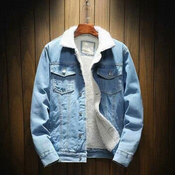 Ανδρικό Jean Jacket Thicken Lamb Cashmere φόδρα Ανδρικό τζιν παλτό Μονόχρωμο Ψυχρό πανωφόρι Χειμερινό Ανδρικό τζιν παλτό