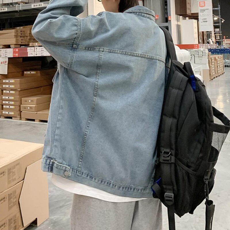 Férfi farmer dzseki Stílusos férfi farmer dzseki hajtókás hajtókával tavaszi ősz alkalmi alkalmi egysoros farmer felsőruházat férfi