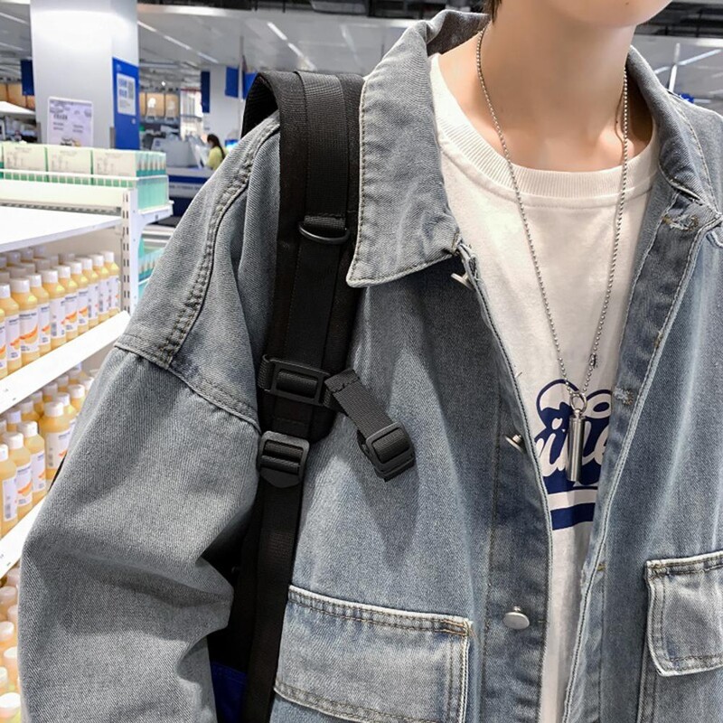 Férfi farmer dzseki Stílusos férfi farmer dzseki hajtókás hajtókával tavaszi ősz alkalmi alkalmi egysoros farmer felsőruházat férfi