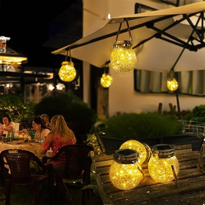 30LED saules laternas, piekārtas, plaisas stikls, ūdensnecaurlaidīgs ainavu dārzs, saplaisājusi lampa, villas atmosfēras lampa (silta gaisma)