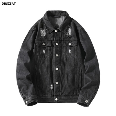 Modes Jauna džinsu jaka Vīriešu atlaida apkakle Džinsu Virsdrēbes Kokvilnas Bomber Džinsu jaka Vīriešu Vintage Džins Mēteļi Ielu apģērbi