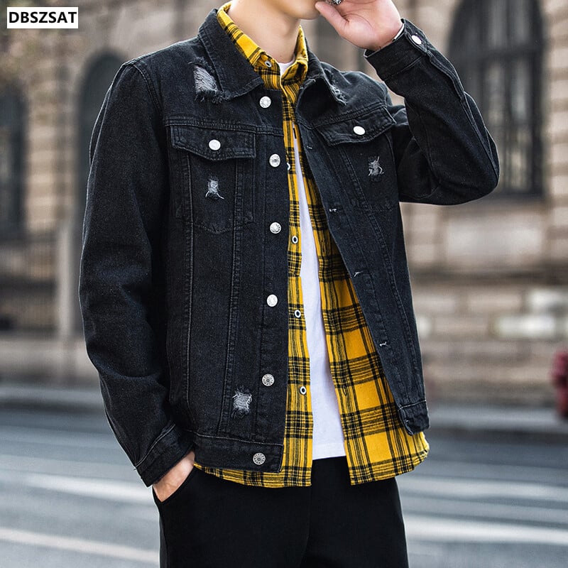 Modes Jauna džinsu jaka Vīriešu atlaida apkakle Džinsu Virsdrēbes Kokvilnas Bomber Džinsu jaka Vīriešu Vintage Džins Mēteļi Ielu apģērbi