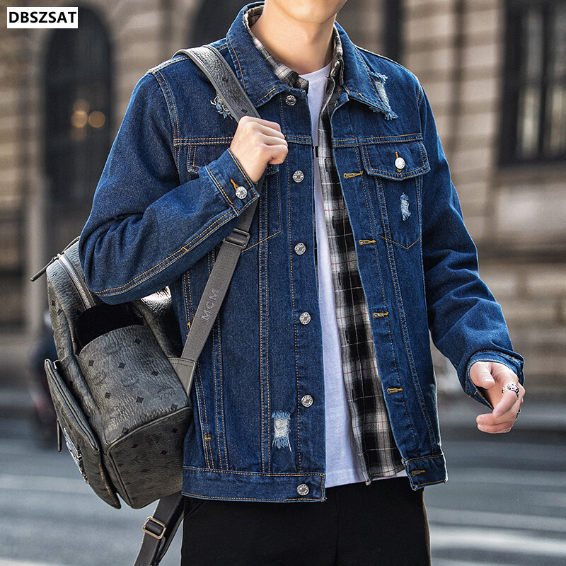 Modes Jauna džinsu jaka Vīriešu atlaida apkakle Džinsu Virsdrēbes Kokvilnas Bomber Džinsu jaka Vīriešu Vintage Džins Mēteļi Ielu apģērbi