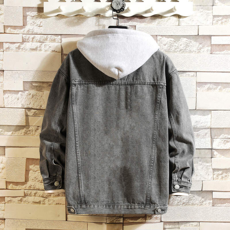 Džinsinė striukė Vyriška su gobtuvu laisvalaikio vyriška džinsinė striukė Gatvės apranga Vienspalvė apykaklė Džinsiniai paltai Vyriški striukės Skrybėlė nuimama