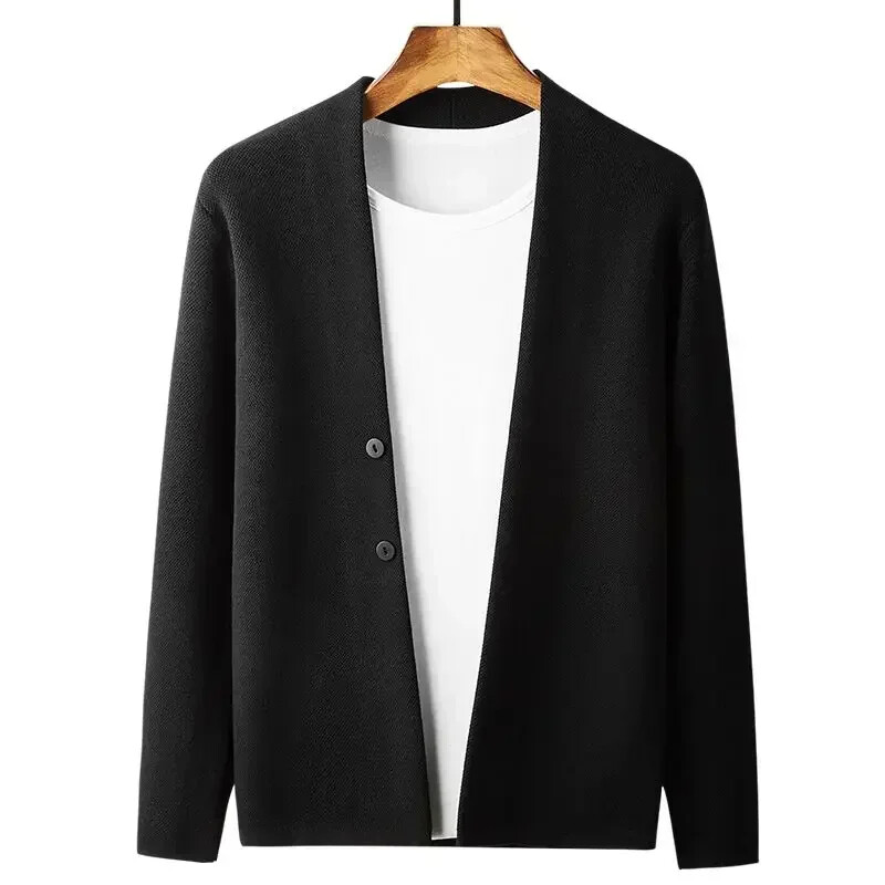 Férfi ruhák egyszínű üzleti fekete kötött férfi pulóverek Kardigán sima Over Fit kötött hosszú ujjú 100%-os kötöttáru mód régi