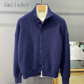 Hip-hop városi stílusú pulóver Kardigán koreai grunge kötött gombos férfi dzseki téli új fél garbós tömör kötött kabát