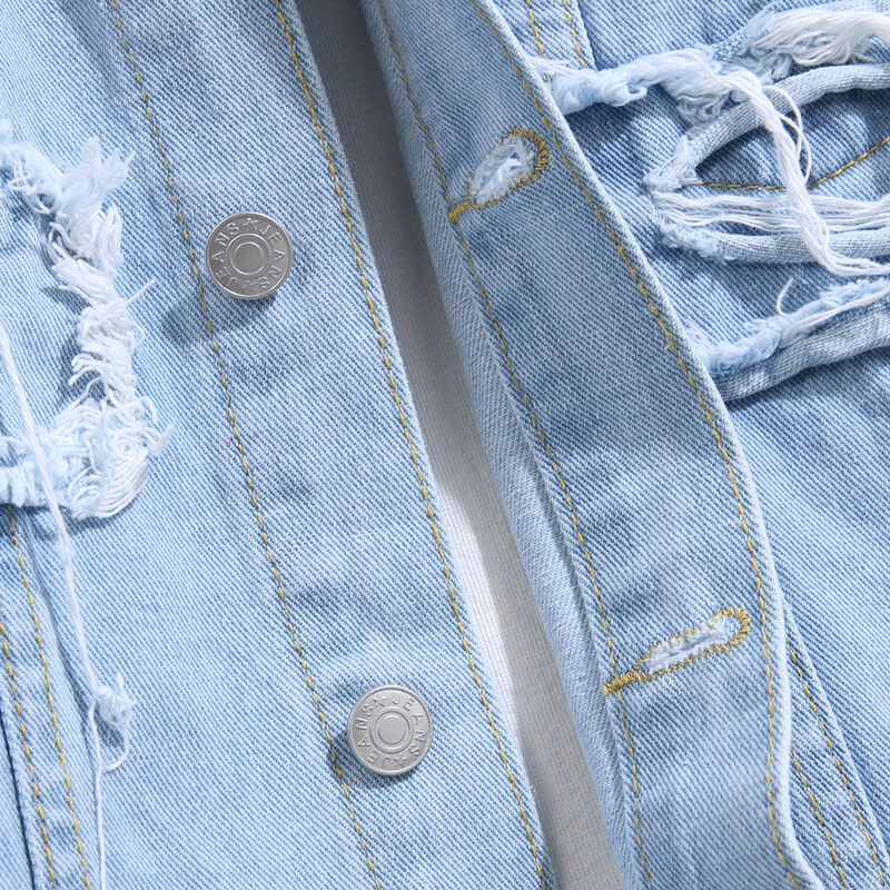 Jachetă de denim subțire pentru bărbați de stradă, învechită, învechită, ruptă, jachetă casual pentru bărbați