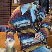 Retro dryžuotas megztinis Universalus Unisex Retro dryžuotas megztinis Laisvas V formos kaklo megztinis vyrams Moterų rudens/žiemos juostelės