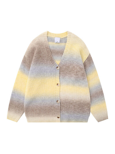 Amerikai retro csíkos főiskolai stílusú kötött pulóver uniszex őszi V-nyakú alkalmi ingázás felsők divatos férfi gombos kardigán