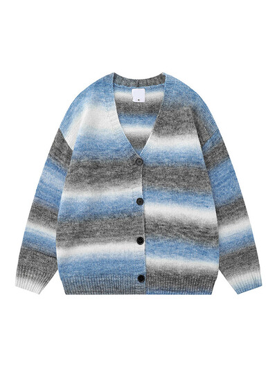 Amerikai retro csíkos főiskolai stílusú kötött pulóver uniszex őszi V-nyakú alkalmi ingázás felsők divatos férfi gombos kardigán