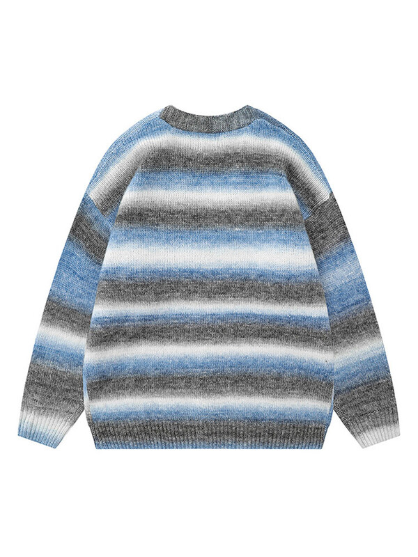 Amerikai retro csíkos főiskolai stílusú kötött pulóver uniszex őszi V-nyakú alkalmi ingázás felsők divatos férfi gombos kardigán