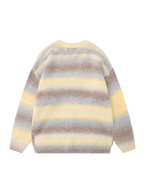 Amerikai retro csíkos főiskolai stílusú kötött pulóver uniszex őszi V-nyakú alkalmi ingázás felsők divatos férfi gombos kardigán