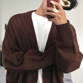 Férfi kardigán pulóver V-nyakú, bordás szegélyű, kötött kabát vastagított egyszínű gombok kötöttáru Férfi ruha mindennapi viselethez