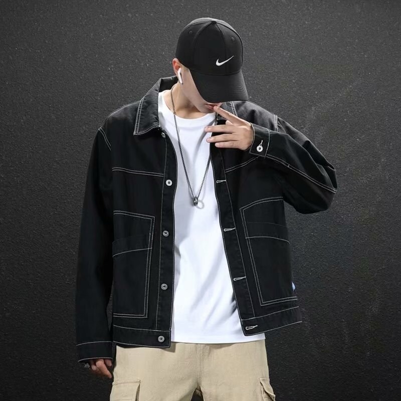 Rudens džinsi Vīriešu džinsu jakas Vīriešu džinsa mētelis Vīriešu apģērbi Kovboju apģērbi Vīriešu kovboju kleita džinsu kleitās Jaku izpārdošana