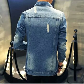 Ανδρικό Jean Jacket Blue Personality Label Τζιν μπουφάν την άνοιξη και το φθινόπωρο Κορεάτικη έκδοση του The Slim Retro Jacket Streetwear