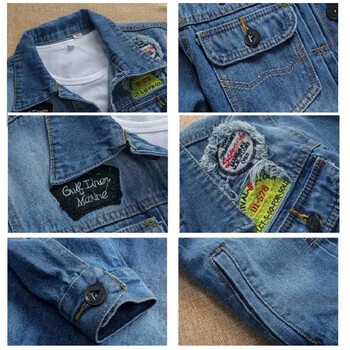 Ανδρικό Jean Jacket Blue Personality Label Τζιν μπουφάν την άνοιξη και το φθινόπωρο Κορεάτικη έκδοση του The Slim Retro Jacket Streetwear