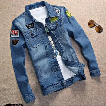 Ανδρικό Jean Jacket Blue Personality Label Τζιν μπουφάν την άνοιξη και το φθινόπωρο Κορεάτικη έκδοση του The Slim Retro Jacket Streetwear