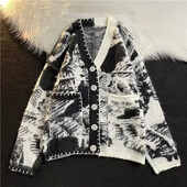 Vyriški drabužiai juodi Y2k Vintage Tie Dye megzti megztiniai vyrams Megztiniai V kaklo estetiniai su kišenėmis Maletry 2024 m. žiemos pramogos