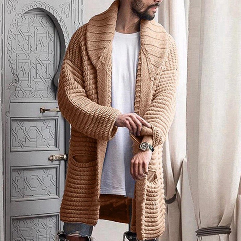 Japán és Dél-Korea őszi téli férfidivat hosszú kardigán pulóverben, egyszerű hajtókás hosszú ujjú férfi gyapjúkabátban M-3XL