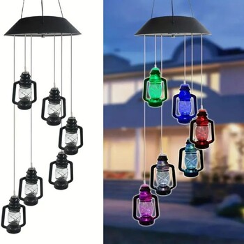 Ηλιακή ενέργεια Wind Chime Light: Vintage αδιάβροχο φανάρι κηροζίνης για διακόσμηση κήπου και βεράντας