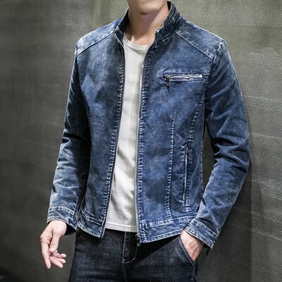 Rudeninė džinsinė striukė Vyriška Vintažinė laisvalaikio medvilninė apykaklė Džinsiniai viršutiniai drabužiai Vyriški ploni gatvės drabužiai Džinsiniai paltai Motociklai Viršūnės su užtrauktuku