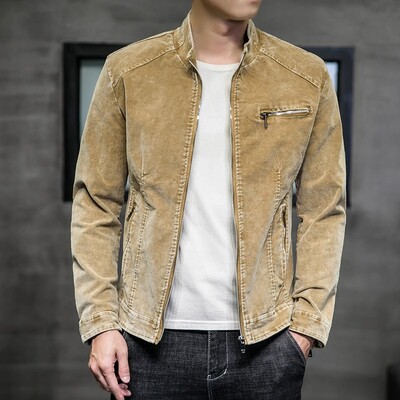 Rudeninė džinsinė striukė Vyriška Vintažinė laisvalaikio medvilninė apykaklė Džinsiniai viršutiniai drabužiai Vyriški ploni gatvės drabužiai Džinsiniai paltai Motociklai Viršūnės su užtrauktuku