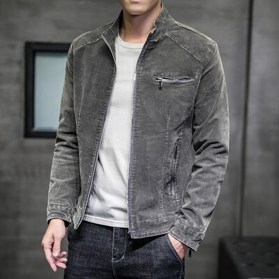 Rudeninė džinsinė striukė Vyriška Vintažinė laisvalaikio medvilninė apykaklė Džinsiniai viršutiniai drabužiai Vyriški ploni gatvės drabužiai Džinsiniai paltai Motociklai Viršūnės su užtrauktuku