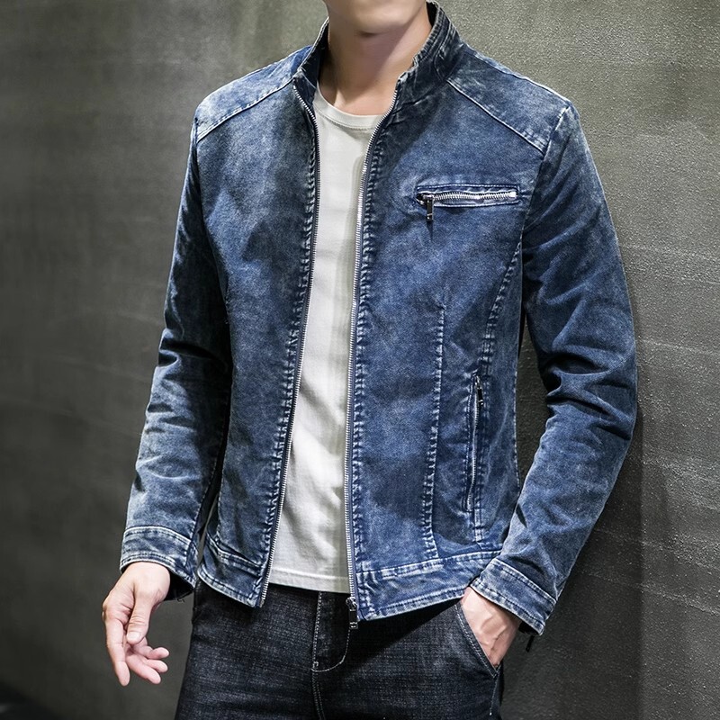 Rudeninė džinsinė striukė Vyriška Vintažinė laisvalaikio medvilninė apykaklė Džinsiniai viršutiniai drabužiai Vyriški ploni gatvės drabužiai Džinsiniai paltai Motociklai Viršūnės su užtrauktuku