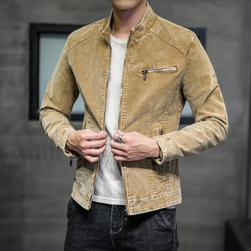 Rudeninė džinsinė striukė Vyriška Vintažinė laisvalaikio medvilninė apykaklė Džinsiniai viršutiniai drabužiai Vyriški ploni gatvės drabužiai Džinsiniai paltai Motociklai Viršūnės su užtrauktuku