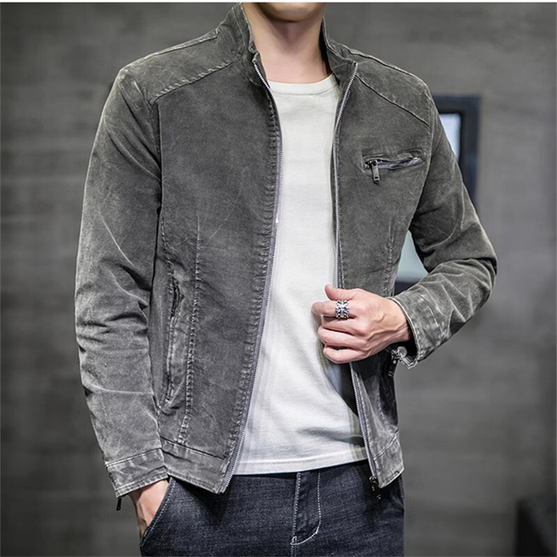 Rudeninė džinsinė striukė Vyriška Vintažinė laisvalaikio medvilninė apykaklė Džinsiniai viršutiniai drabužiai Vyriški ploni gatvės drabužiai Džinsiniai paltai Motociklai Viršūnės su užtrauktuku