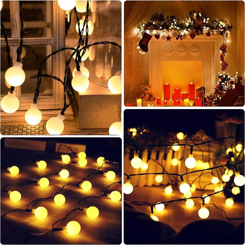 100 leds napelemes zsinór Kerti napelemes gömb tündéri lámpák 8 módos vízálló kerti karácsonyi szabadtéri esküvői dekorációs lámpák