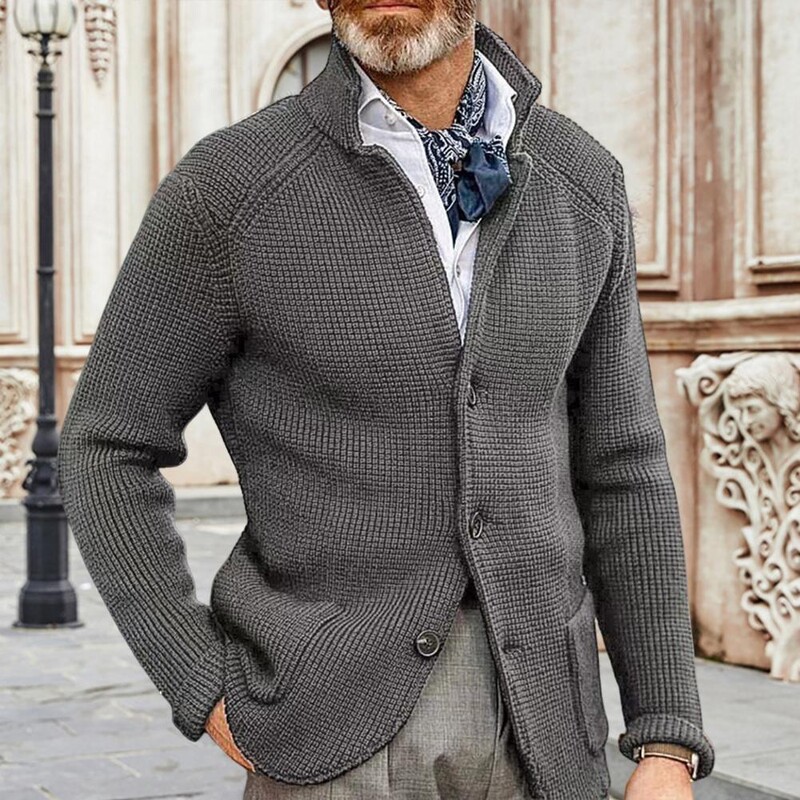 Divatos pulóver kabát egyszínű kötés férfi pulóver kabát zsugorodásgátló férfi pulóver kabát