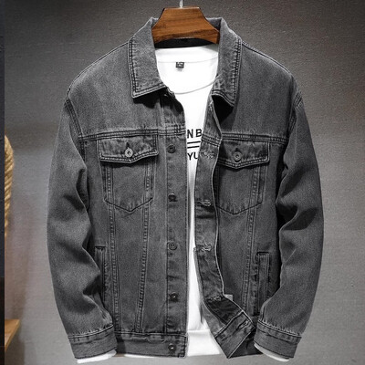 Őszi kiváló minőségű férfi farmer dzseki fehér fekete kék divat alkalmi gombos Stretch utcai egyéniség farmer dzseki S-5XL