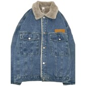 Japán vintage laza vastagodó meleg farmer dzseki, férfi őszi és téli új báránybársony alkalmi hajtókás farmer dzseki