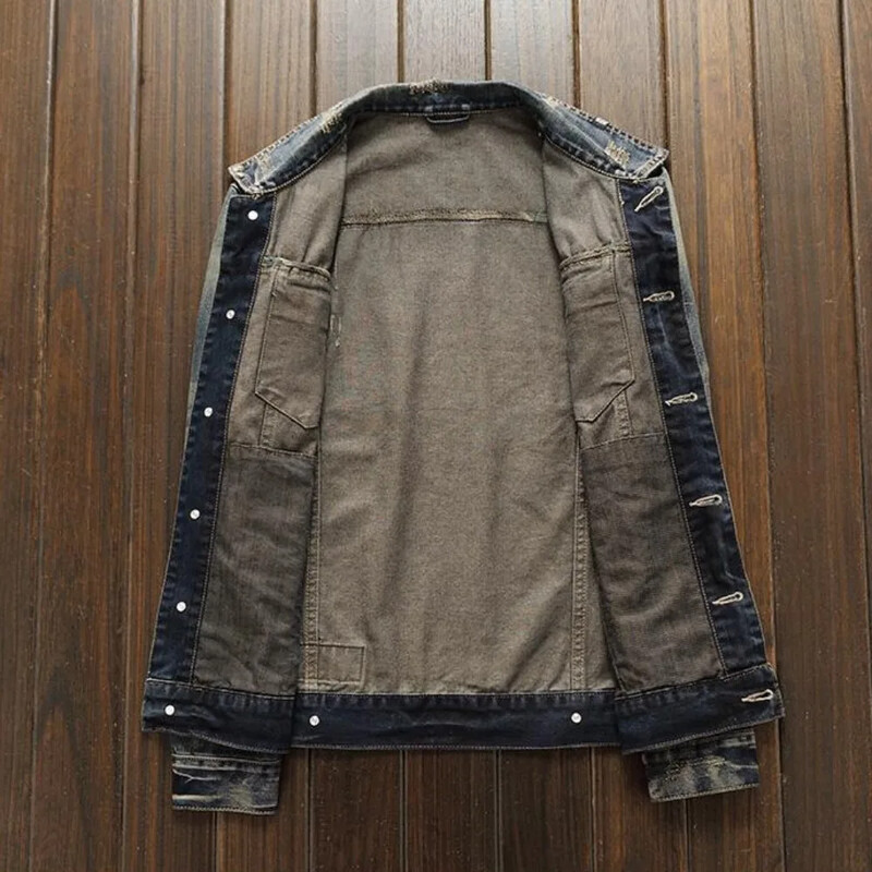 Őszi Vintage Férfi Jean kabátok Divatos férfi farmer dzseki Fedélzeti Ruházat Koreai Népszerű ruhák Joker kopott laza Y2k