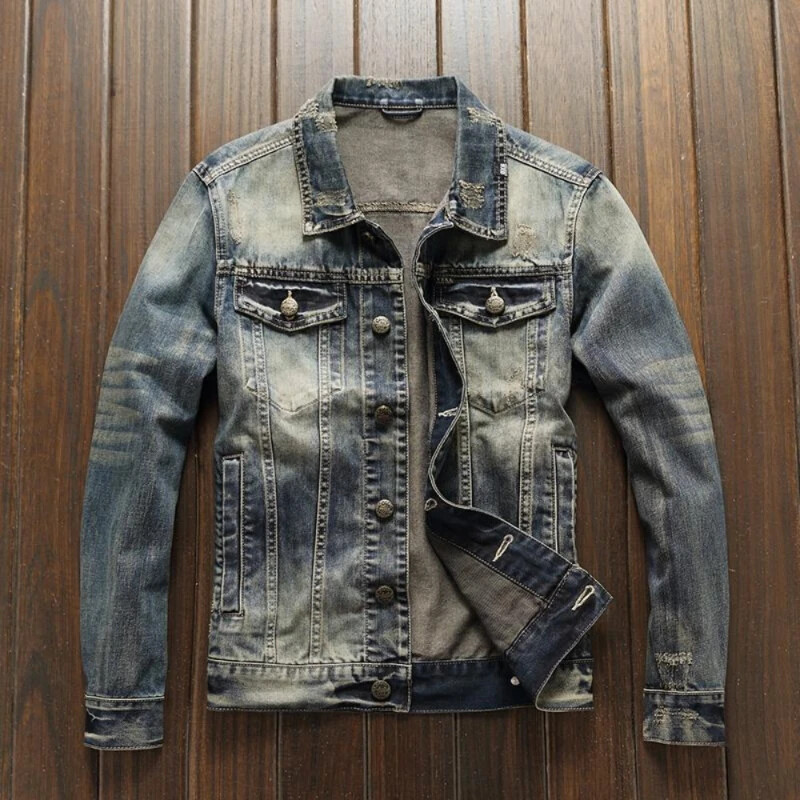 Őszi Vintage Férfi Jean kabátok Divatos férfi farmer dzseki Fedélzeti Ruházat Koreai Népszerű ruhák Joker kopott laza Y2k