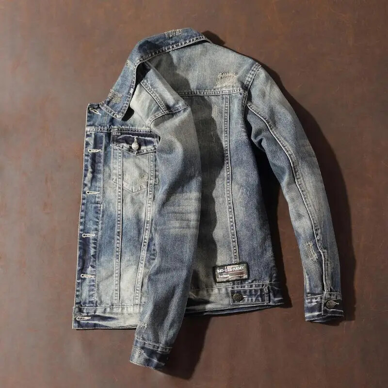 Őszi Vintage Férfi Jean kabátok Divatos férfi farmer dzseki Fedélzeti Ruházat Koreai Népszerű ruhák Joker kopott laza Y2k
