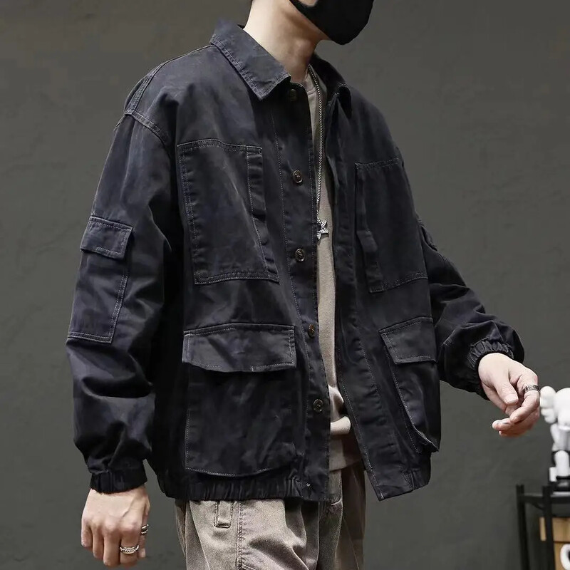 Jachetă de blugi pentru bărbați oversize, toamnă, cargo, haine de jeans pentru bărbați, spălate originale, îmbrăcăminte de designer, îmbrăcăminte pentru bărbați, estetică, cowgirl elastică Y2k