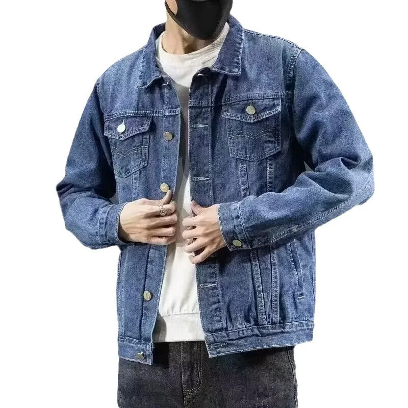 Férfi téli divatos polár bélésű, vastagított farmer dzseki laza szabású zseb meleg munkaruházat ruházat