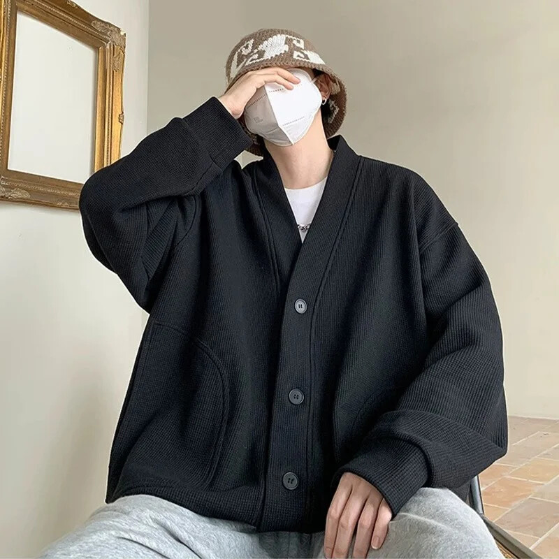 Jauns korejiešu modes vīriešu jakas 2024. gada rudens vienkrāsains Y2K ielas apģērbs, sporta krekli, ikdienišķs vintage, brīvas jakas vīriešu mētelis